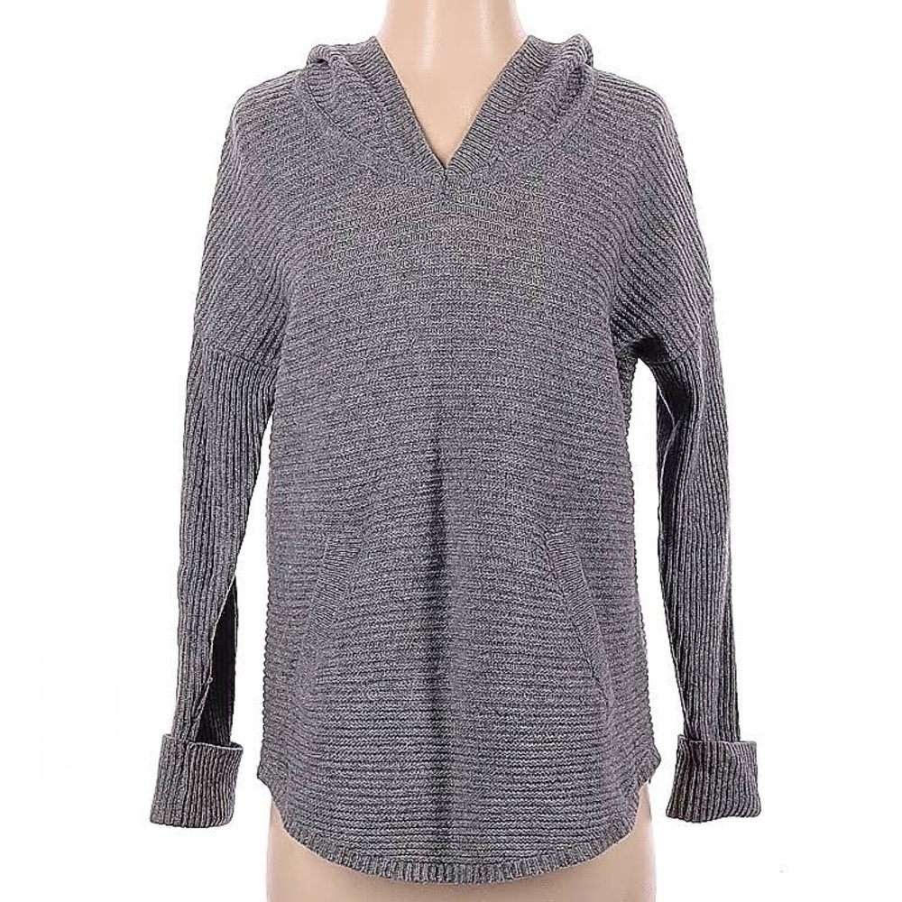 Max Studio Gray Ribbed Pullover Hoodie Large
